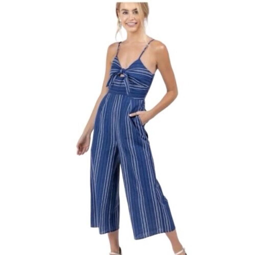 Harper Heritage Blue Stripe Linen Jumpsuit Large